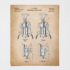 Wine Decor, Wine Corkscrew Patent Poster Print