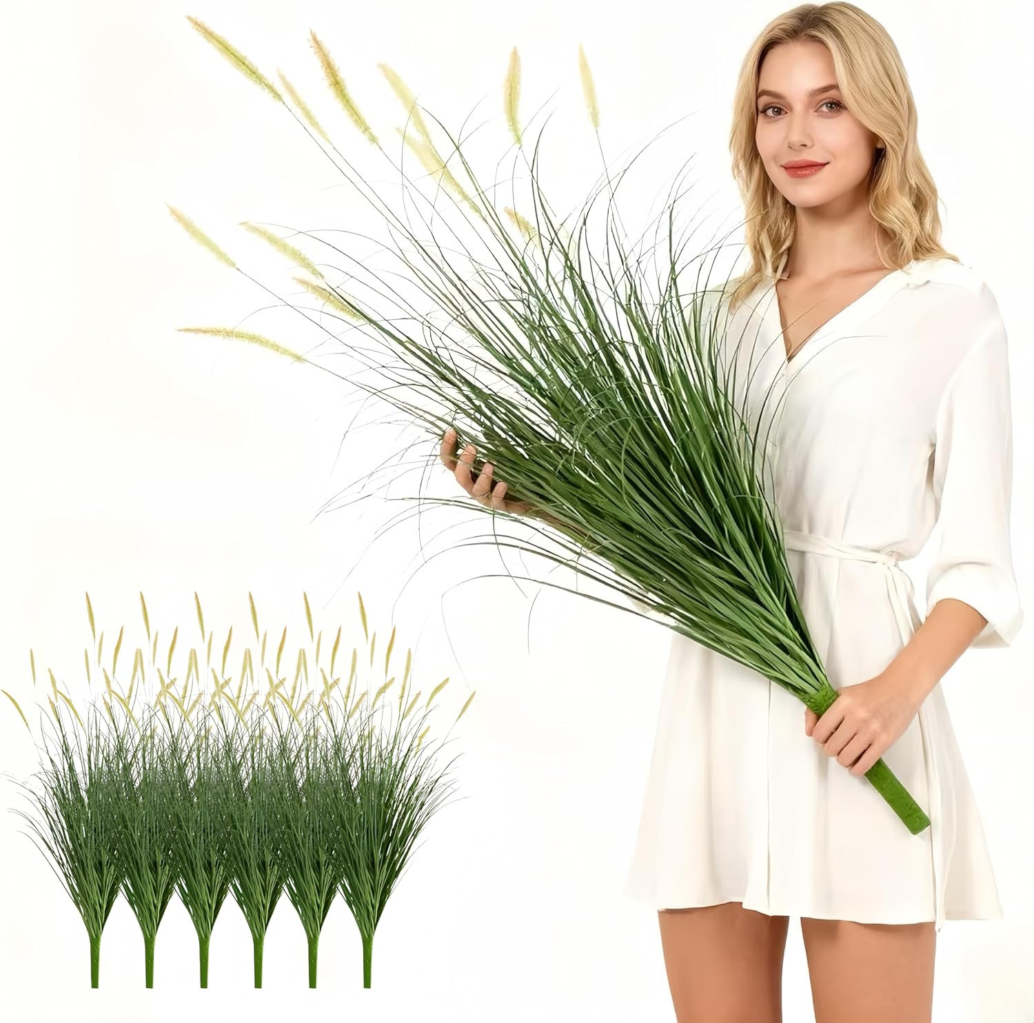 39" Lush Artificial Reed Grass with Dogtail Flowers - 6Pcs Pink Decor gallery