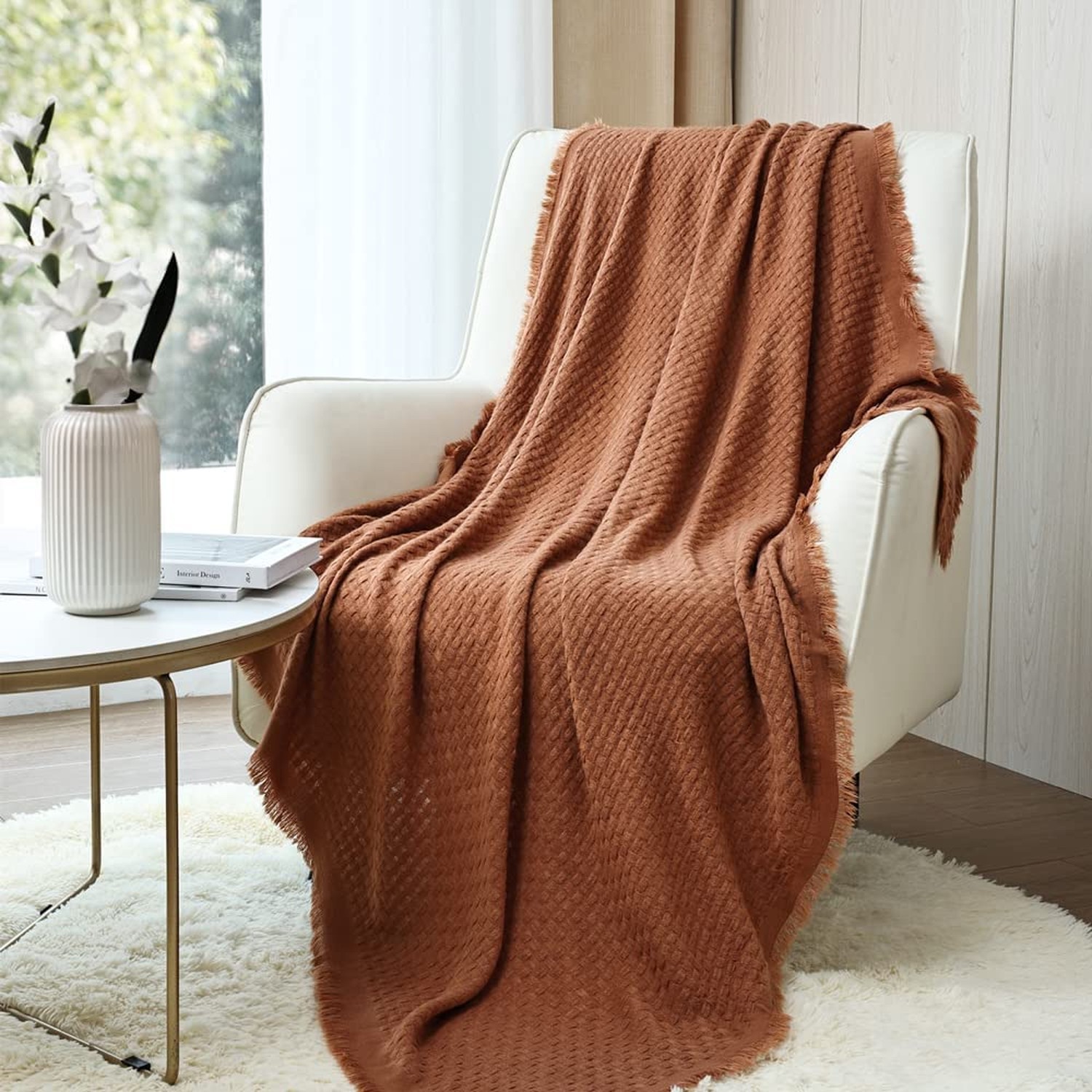 CREVENT Farmhouse Rust Knit Throw Blanket for Couch Sofa Chair Bed Home Decor... gallery