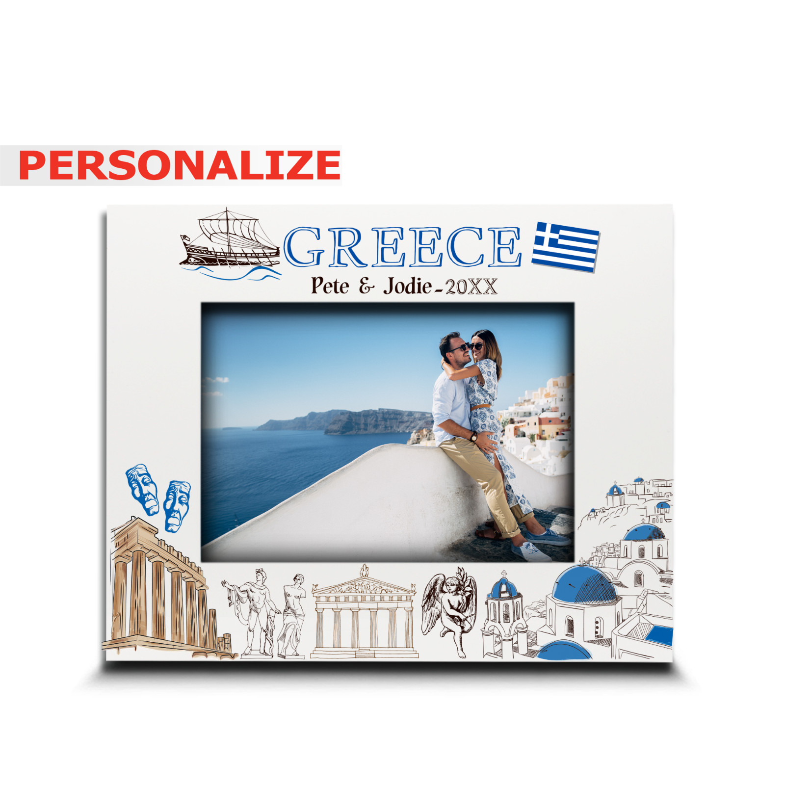 PERSONALIZE-Greece Picture frame-Wedding, Honeymoon, Vacation, Anniversary gallery