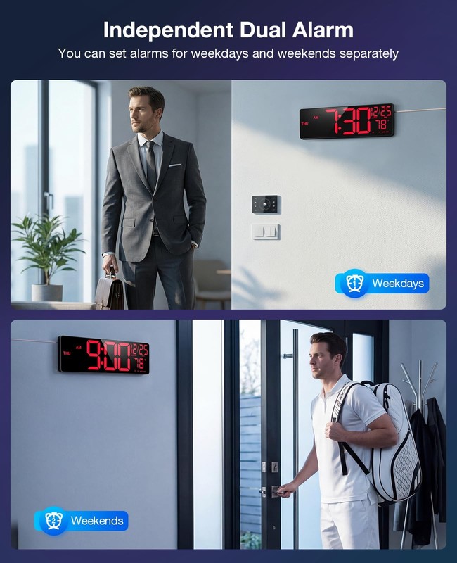 16'' Large Digital LED Wall Clock with Remote Control Dual Alarm 8 RGB Bluetooth gallery