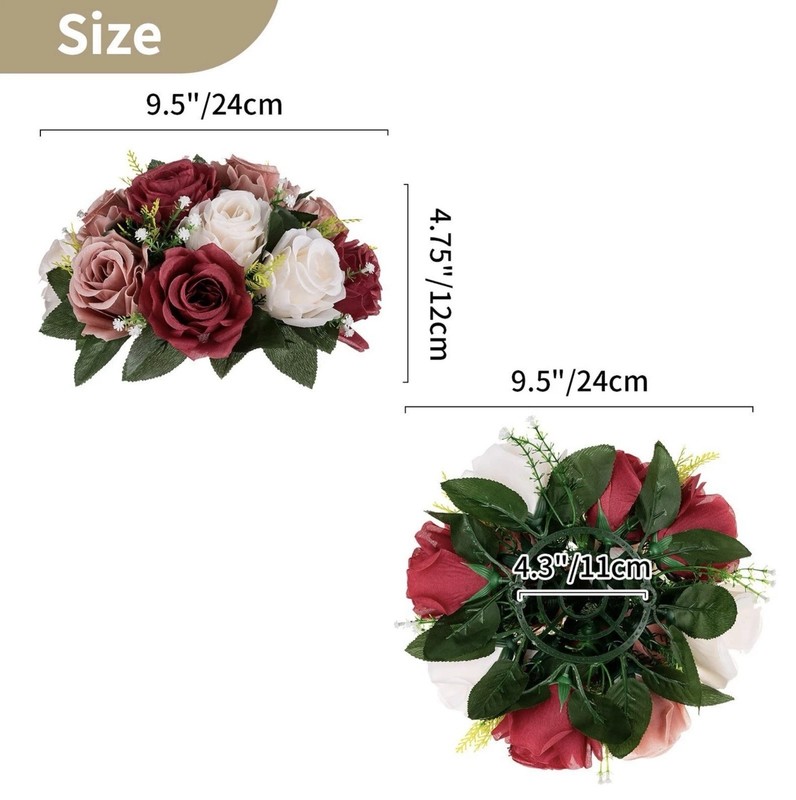 NUPTIO Artificial Flower Centrepieces for Tables - 10 Pcs Burgundy & Dusty Rose gallery