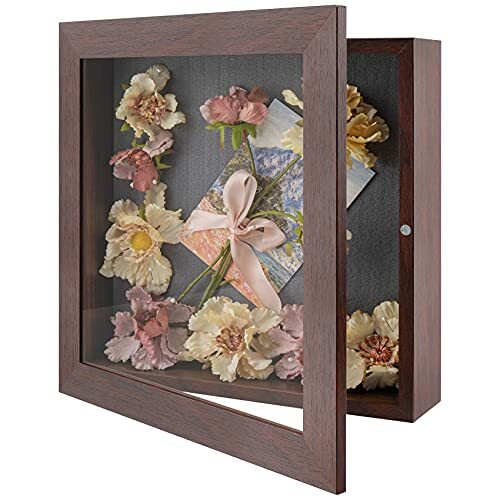 Shadow Box Frame Display Case, 2" Depth with 6 Pins for 11x11 Gift Memento Brown gallery