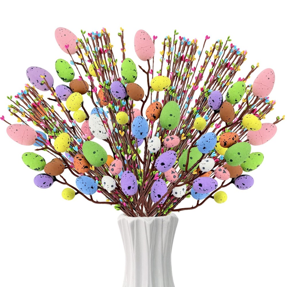 Artificial Easter Picks Easter Spray Vine with Pastel Easter Eggs Berries Flo...