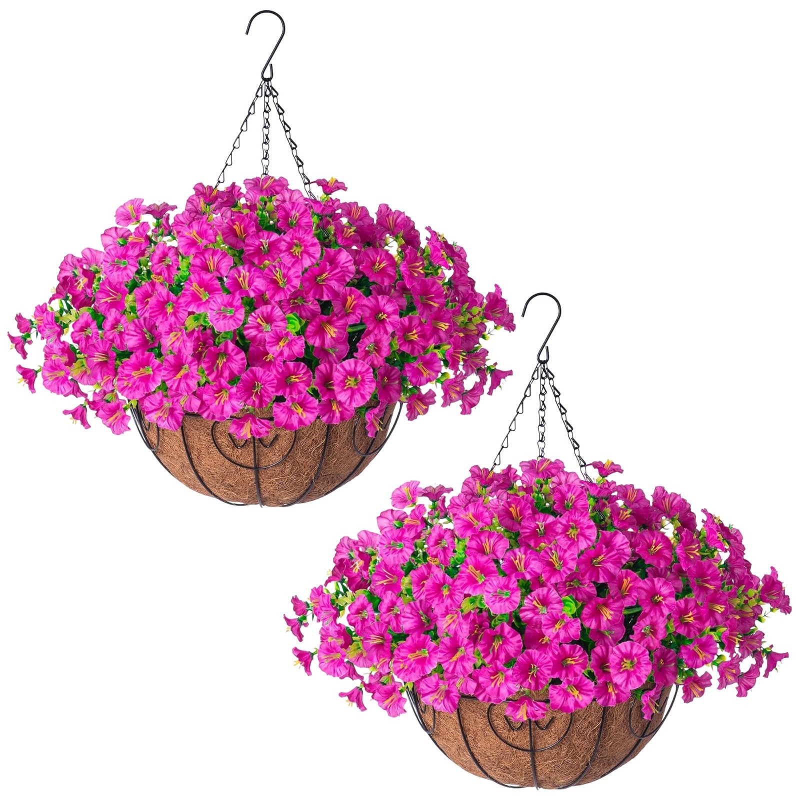 2 Set UV Resistant Artificial Hanging Flower Baskets - Faux Silk Eucalyptus & Mo gallery