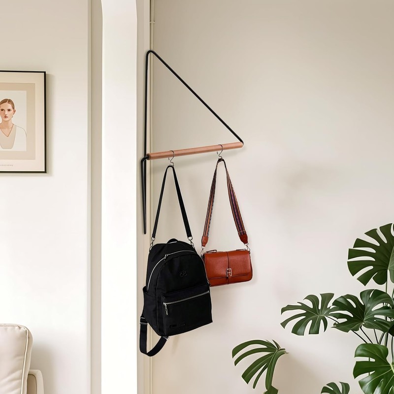 Corner Clothes Rack - Space-Saving Wood & Iron Garment Organizer for Small gallery