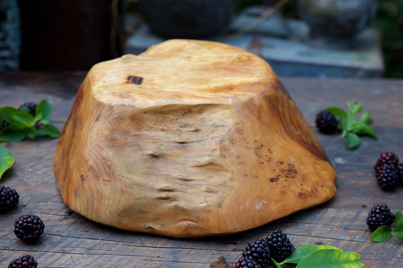 Artisan Hand Crafted Carved Rustic Root Wood Bowl 11" gallery
