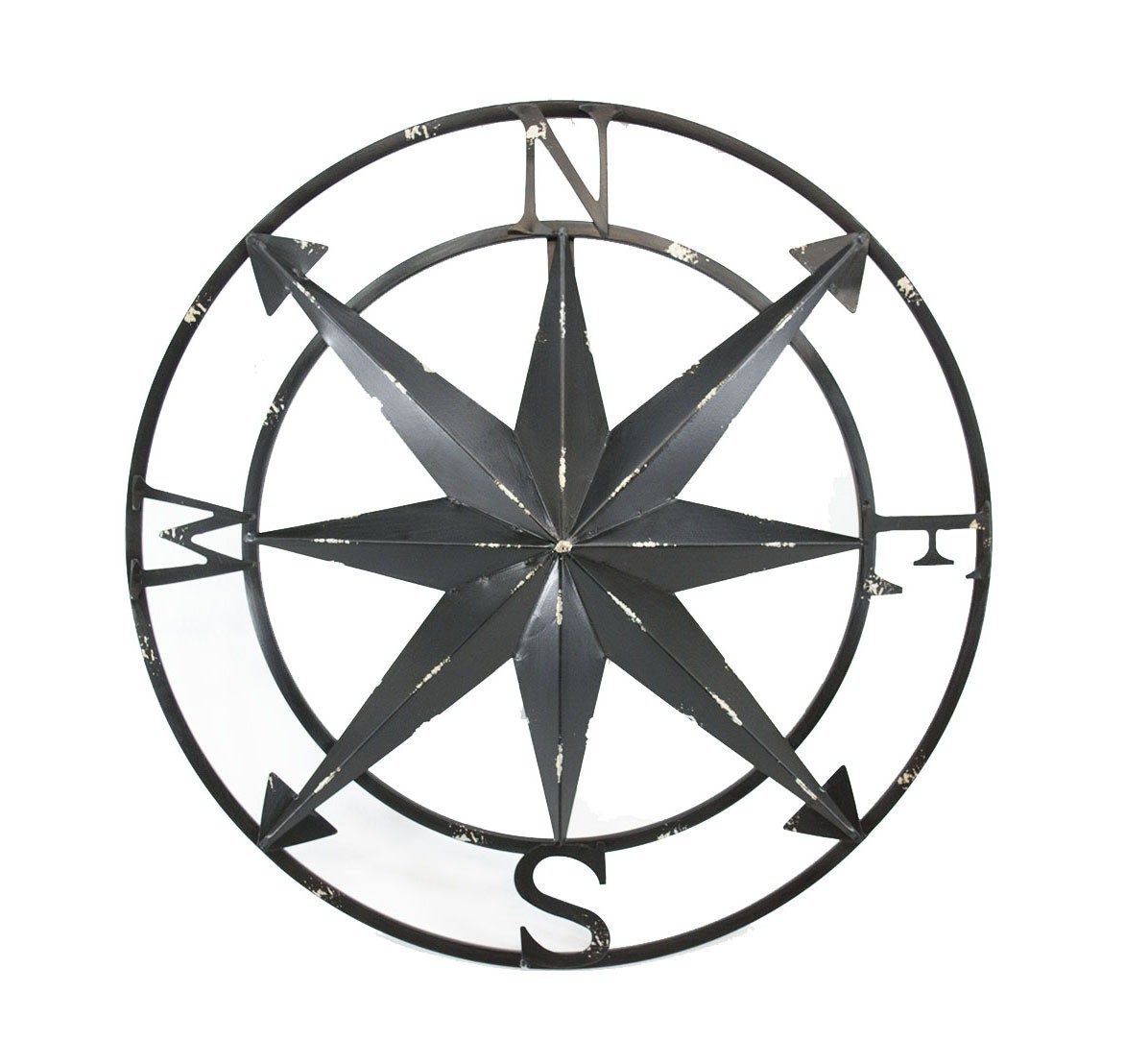 Scratch & Dent 20 Inch Distressed Black Finish Metal Compass Rose Wall Hanging gallery