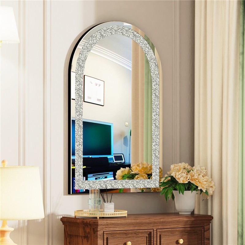 Large Silver Arched Wall Mirror Luxury Art Decorative Mirror Bedroom Entryway gallery