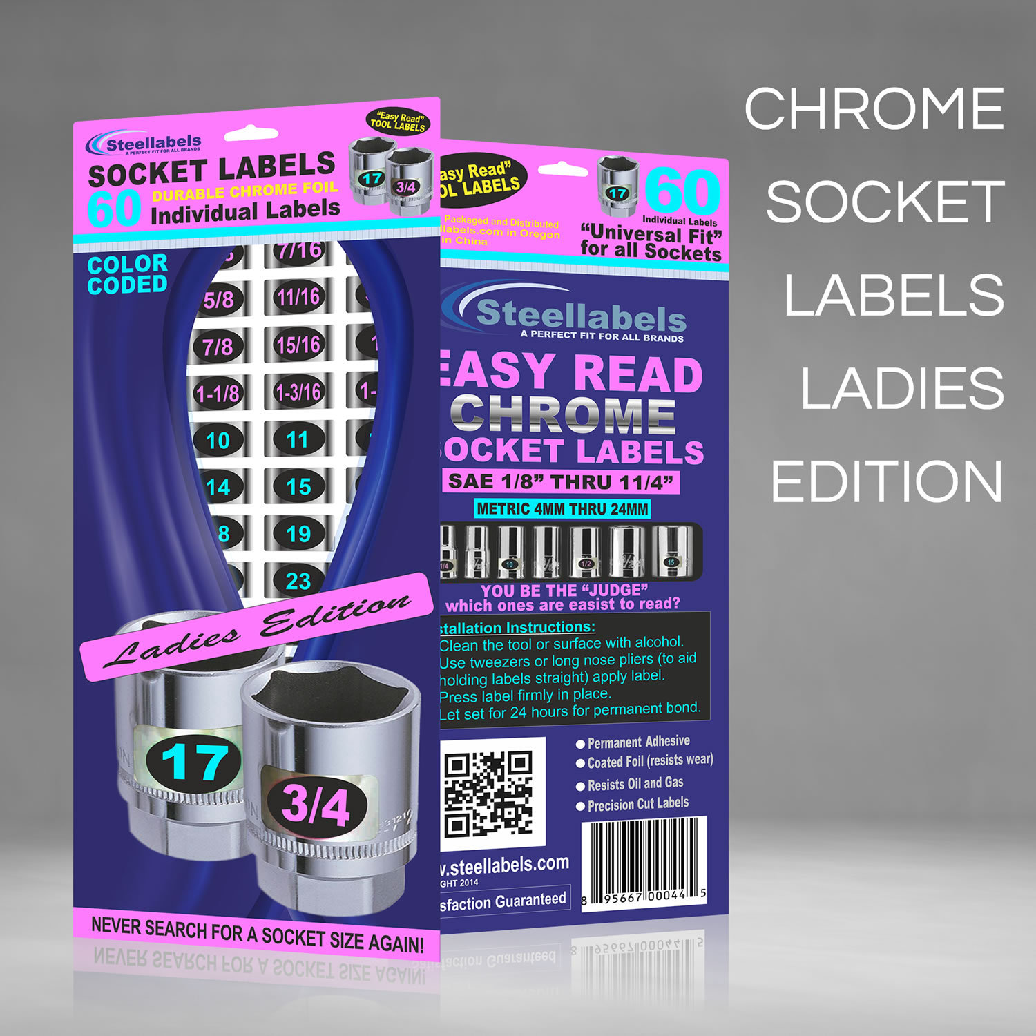 2 Chrome Socket Labels "Ladies Edition" Color Coded for "Easy Read" 60 stickers gallery