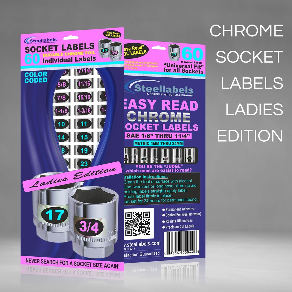 2 Chrome Socket Labels "Ladies Edition" Color Coded for "Easy Read" 60 stickers