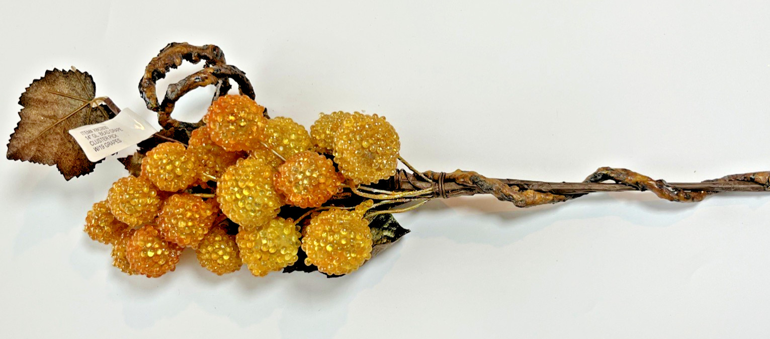 Beaded Grape Clusters Sugared Yellow Gold Picks Vine Faux Fruit Vintage Tuscan gallery