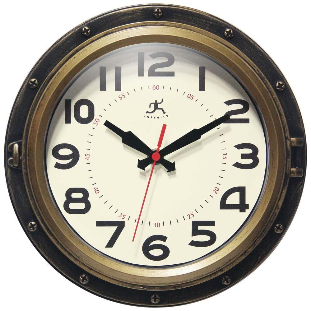Infinity Instruments Wall Clock 10" Forecaster Distressed Black Bronze Silent gallery