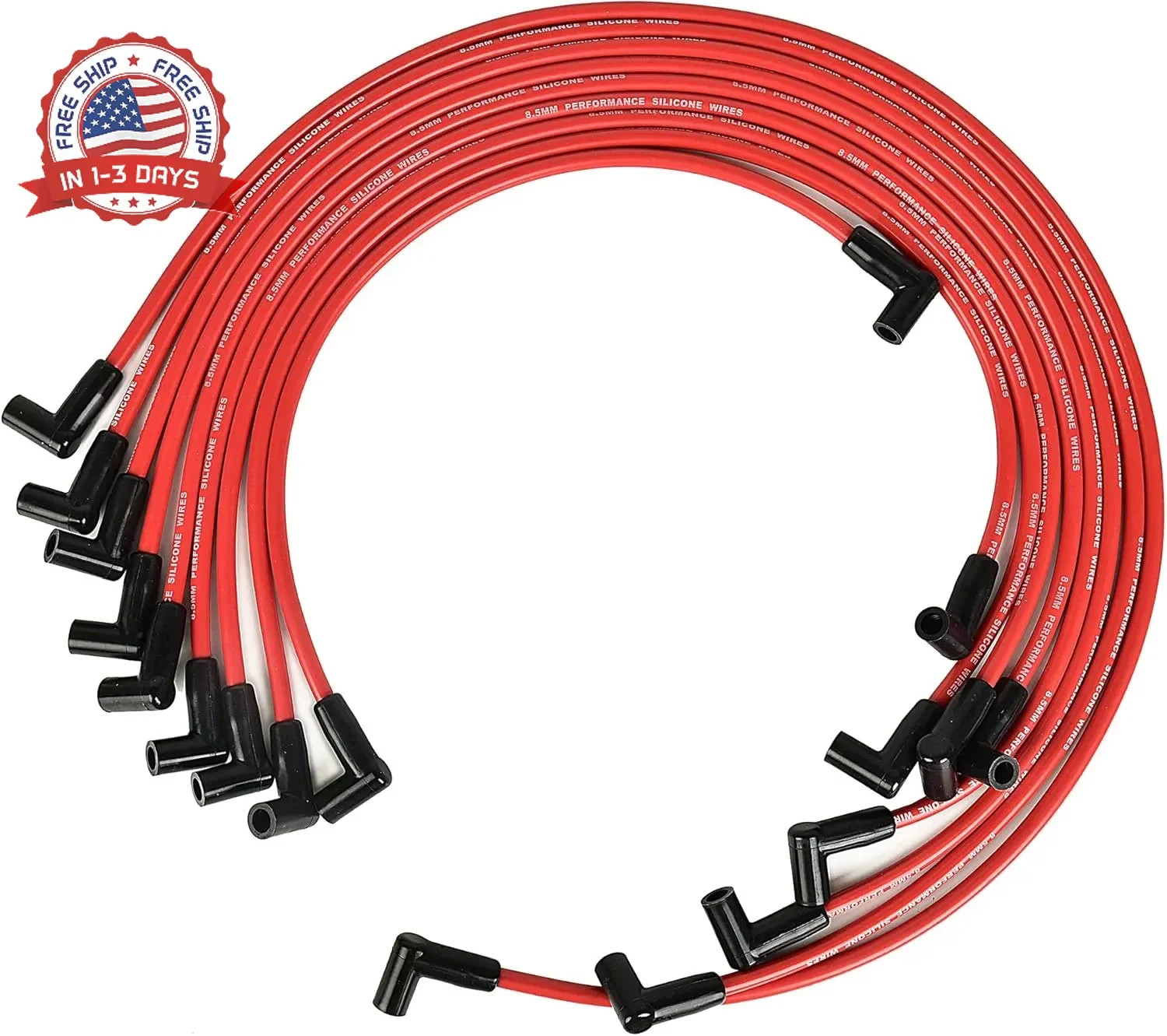Universal Spark Plug Wire Set - 8.5mm Red High Performance - Compatible with Che gallery