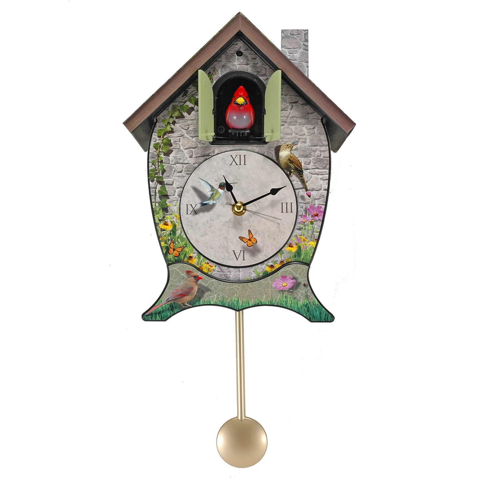 Mark Feldstein Garden Cottage Singing Cardinal Tabletop Wall Sound Cuckoo Clock gallery