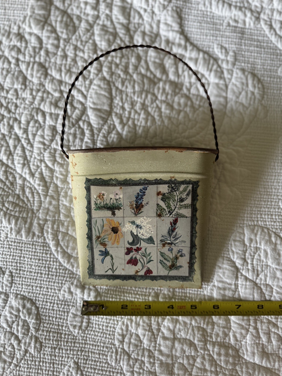 Spring Painted Cottagecore Metal Multi-Colored Flowers Wall Hanging Door Bucket gallery