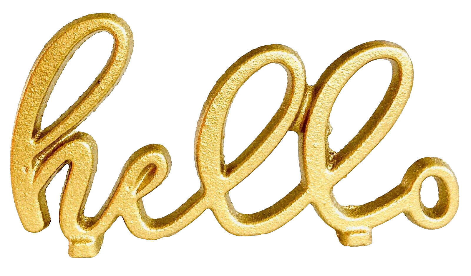 Gold Iron Hello 6" Script Handwriting Font Word Desk Sign Paperweight Cubicle Hi gallery