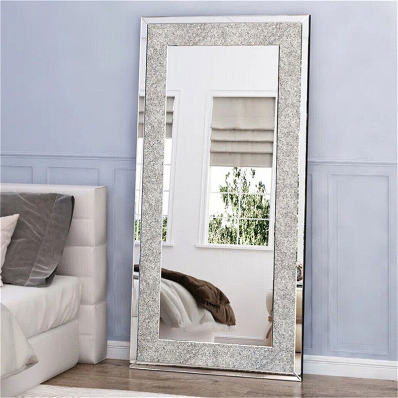 Large Crystal Crush Diamond Rectangle Silver Mirror Wall Hang Frameless Mirror gallery