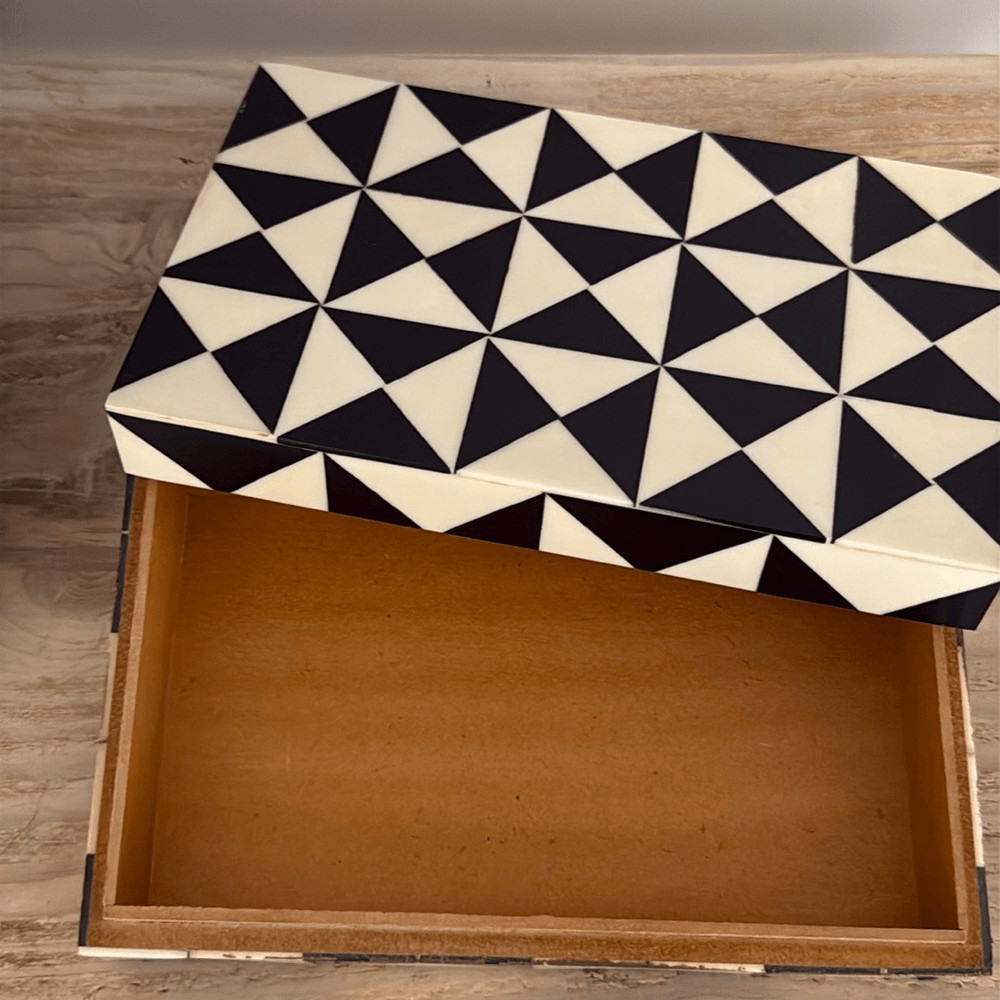 Handmade Geometric Bone Inlay Valet Box | Modern Catchall Storage Decor gallery