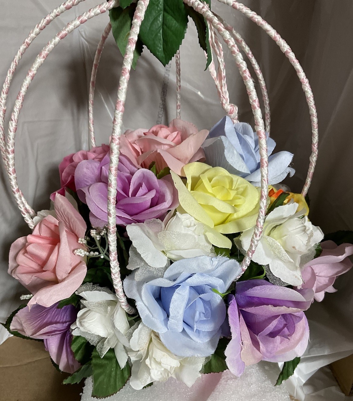 Hanging Flower Arrangement Wire Cage/Ribbon Shabby Chic Decor, All Colors Hmade gallery