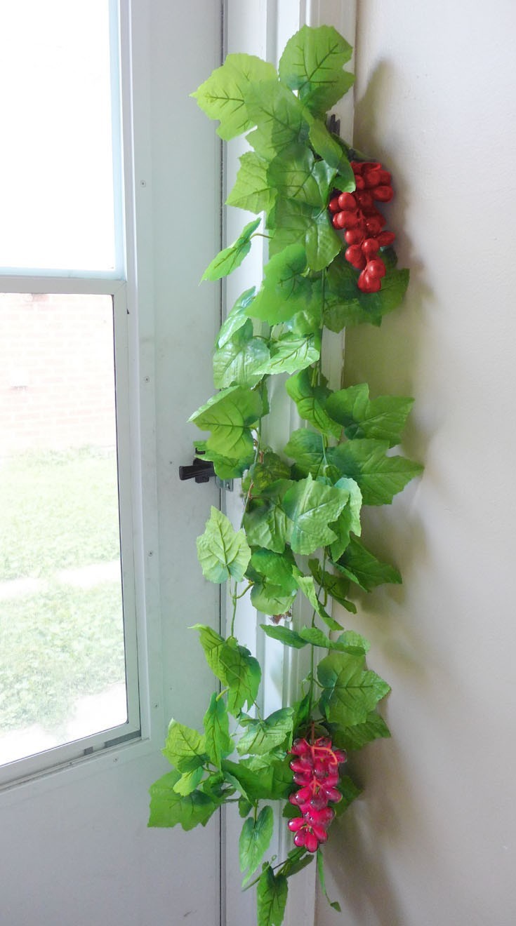 90" Artificial Grape Leaf Vine With 3 Red Bunches Green Grapes Garland gallery