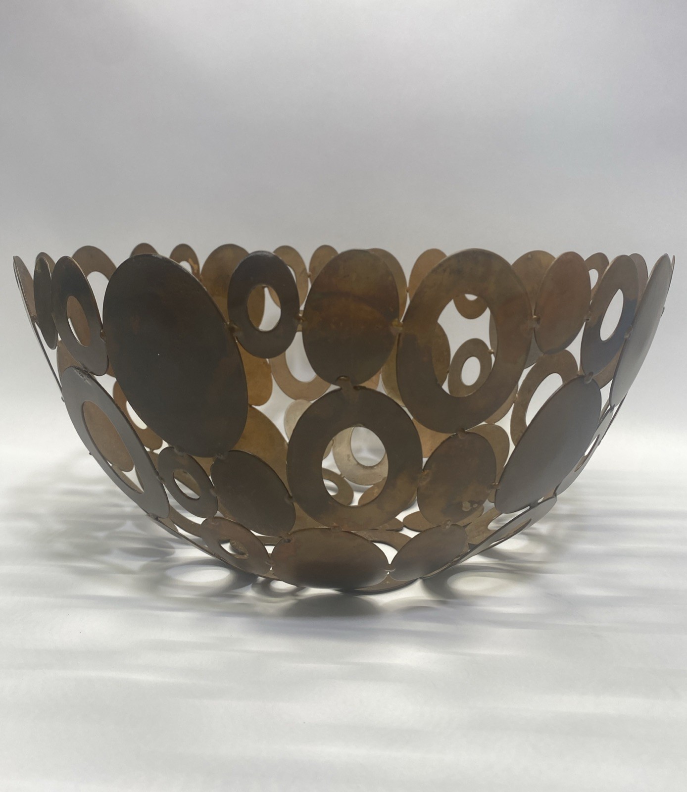 Modern Abstract Copper Finish Open Weave Interlocking Circles Decorative Bowl gallery