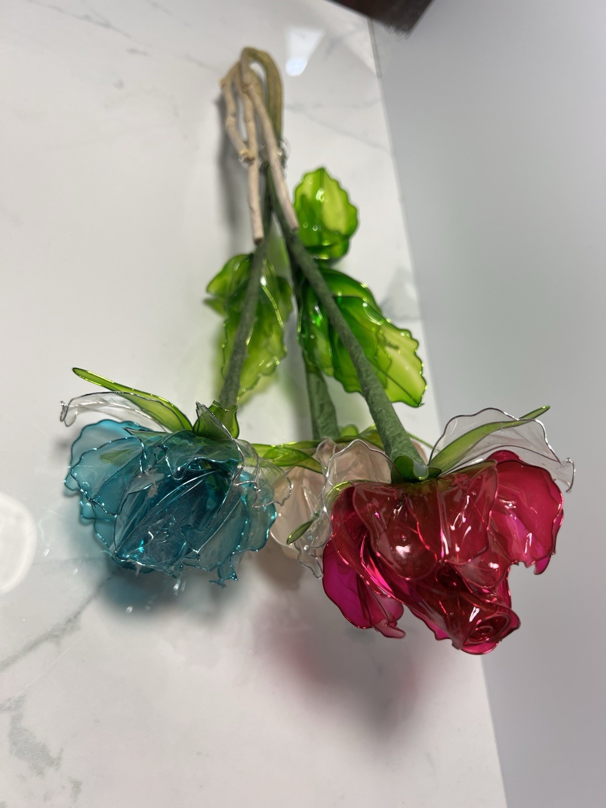 VTG 3 Roses Made From A Translucent Material Plastic Or Resin gallery