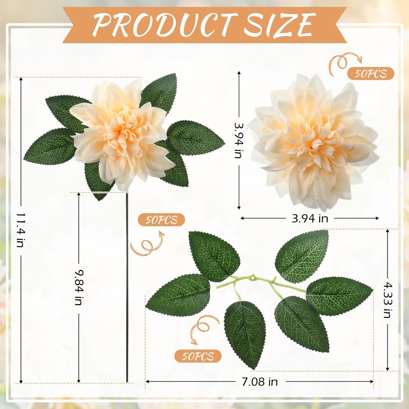 50 Pack Artificial Wedding Dahlia Flowers Bulk Silk Dahlias with Stems and Gr... gallery