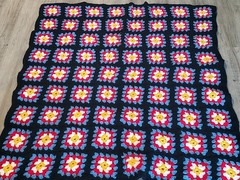 Handmade Granny Square Afghan Throw Blanket Black Trim 48″x56” Vintage