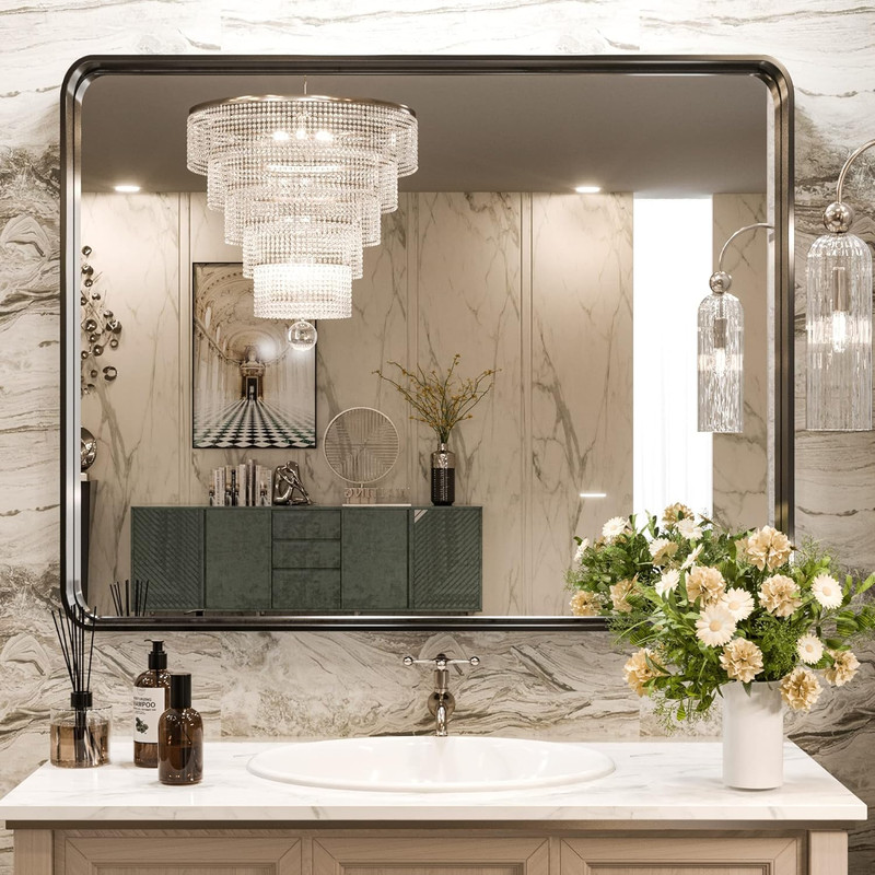 Black Rectangular Wall Mirror 24x32" - Metal Frame for Bathroom & Home Decor gallery