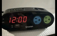 Sharp Digital Alarm Clock SPC137 USB Charge Port 2 AC Outlets Red LED Display