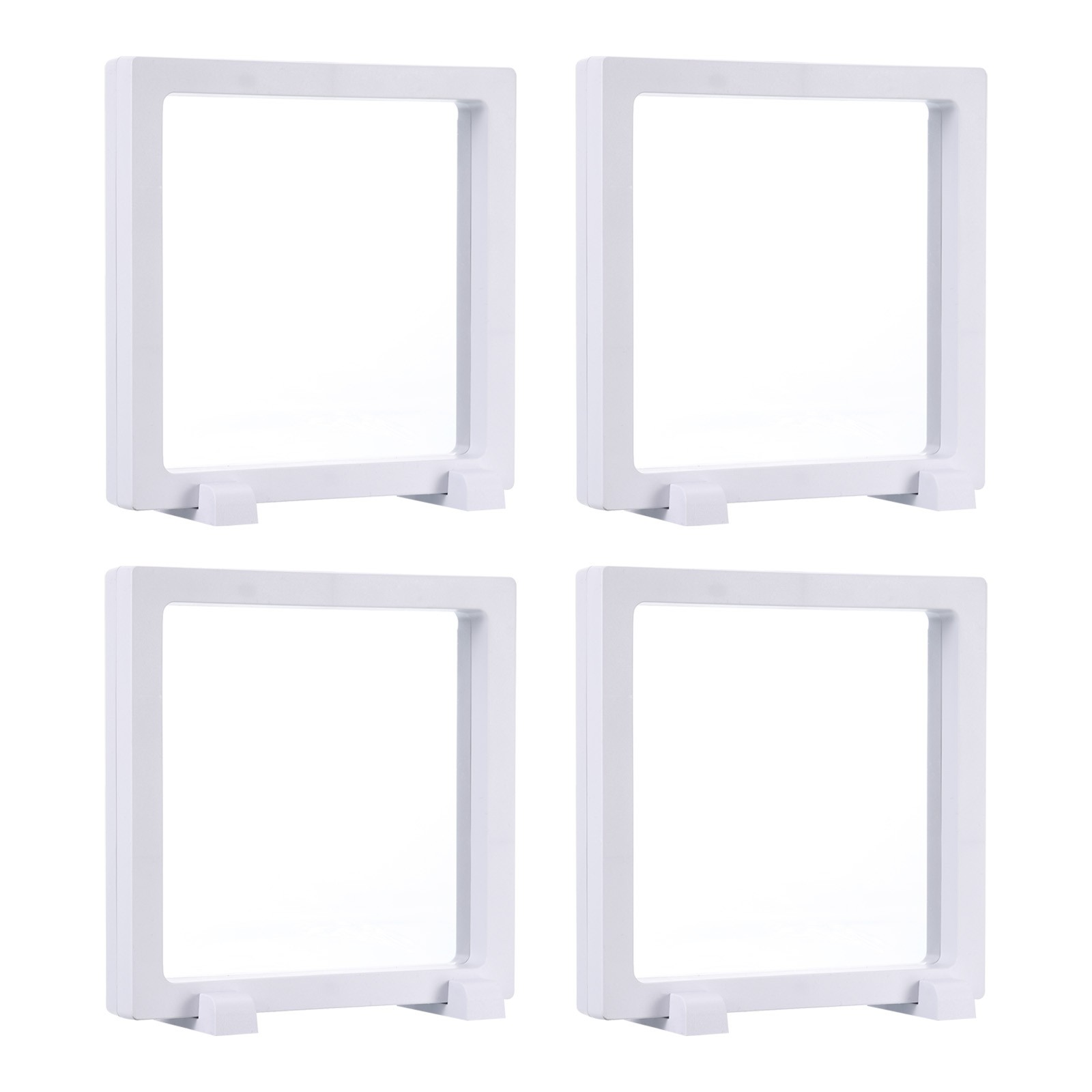 Floating Frame Display Holder Stand with Base 5.51x5.51x0.79 Inch White 4 Pcs gallery