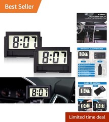 Multi-Purpose Compact Vehicle Clock with LCD Display – Batteries Included, Black