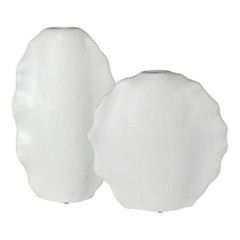 Uttermost Ruffled Coastal Earthenware Feathers Vases in Matte White (Set of 2)