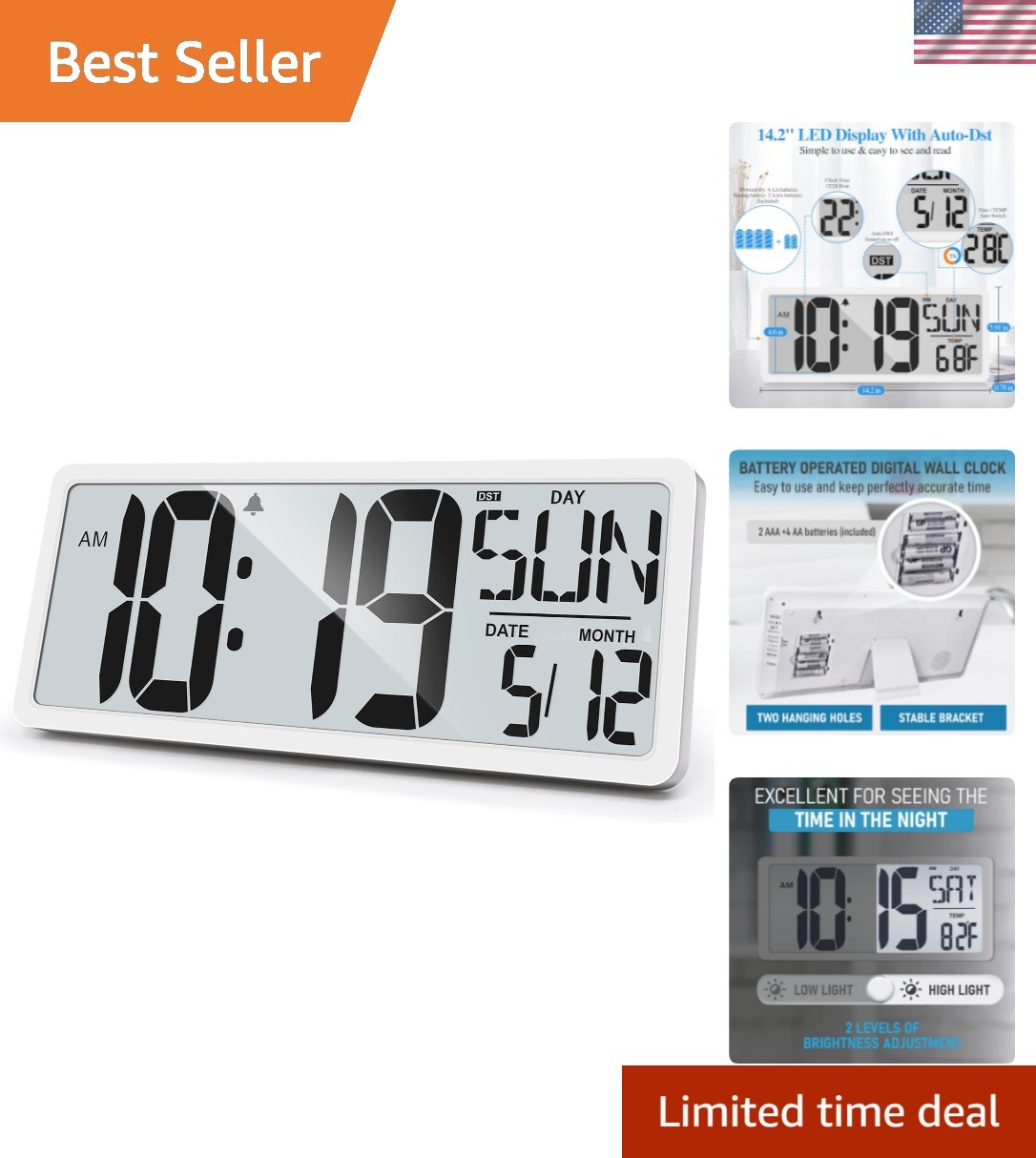 User-Friendly 14.2" Backlit Alarm Clock – Temperature & Date in One Chic Display gallery