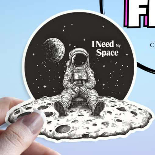 Space Sticker: Introvert Astronaut I Need My Space Waterproof Moon Sticker gallery