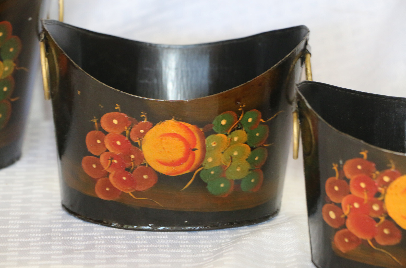 Old World Style Hand Painted Decorative Stacking Oval Buckets with Handles gallery