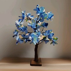 LED Tabletop Bonsai Tree Light Features Artificial Blue Blossoms Battery Operate