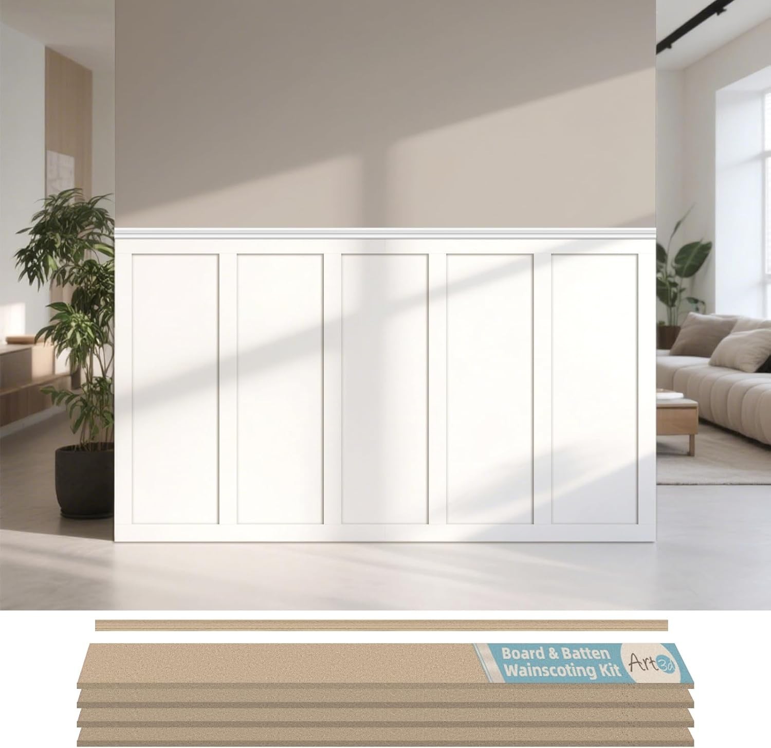Premade Board and Batten Wainscoting Kit MDF Accent Wall Panel for Kitchen gallery