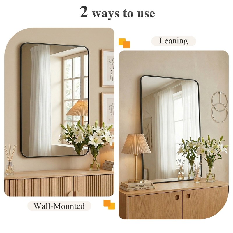 5 Size Choice Rectangular Bathroom Mirror w/Round Corner&Metal Frame,Wall Mirror gallery