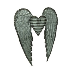 Scratch & Dent Rustic Galvanized Metal Art Angel Wings Heart Wall Sculpture