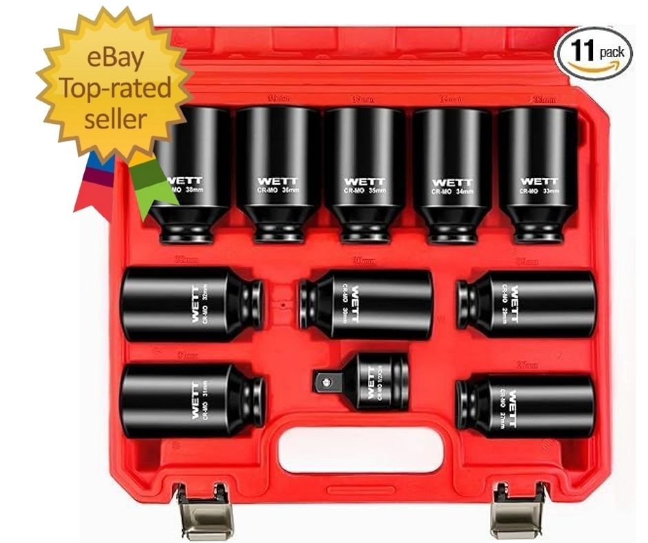 1/2" Drive Deep Large Impact Socket Set, 11-Piece Spindle Axle Nut Wheel Wrench gallery