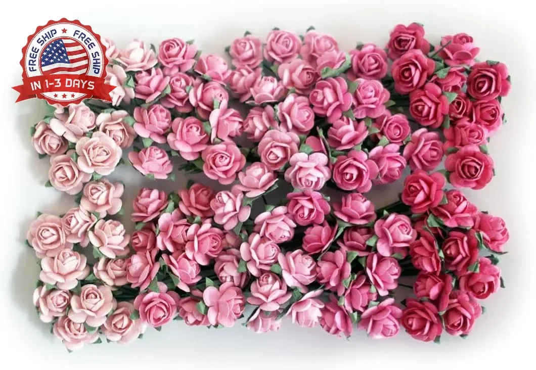 100 pcs Tiny Artificial Roses Mixed Pink Five Color Mulberry Paper Flower 15-18 gallery