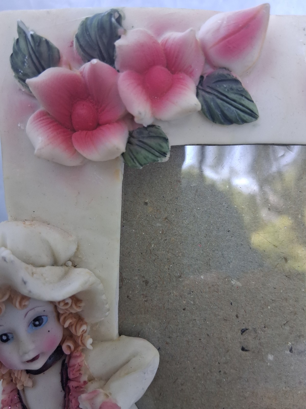 Vtg Ornate Ceramic Picture Frame Pretty Girl With Spring Designs- 6×6" Photo gallery