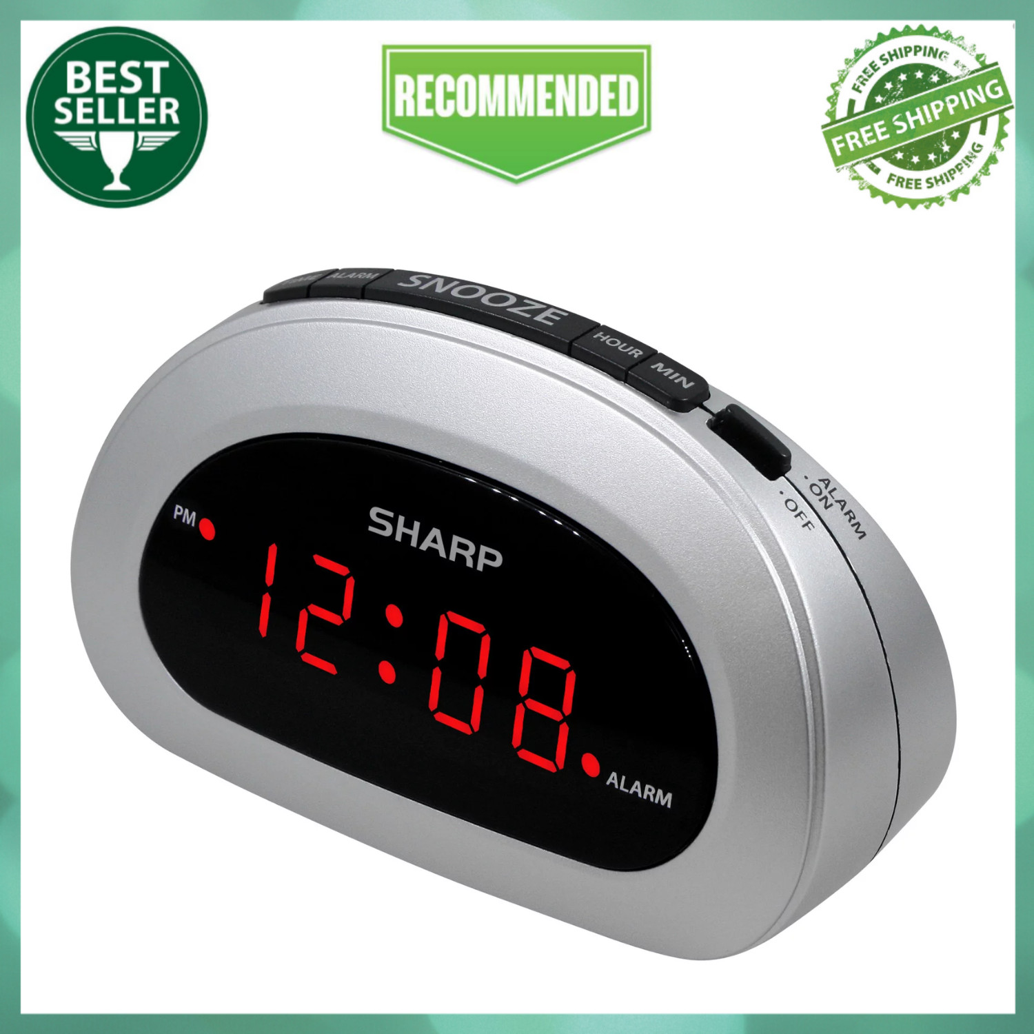 Digital Alarm Clock, Cosmic Silver, Easy to Set Controls, Red LED Display gallery