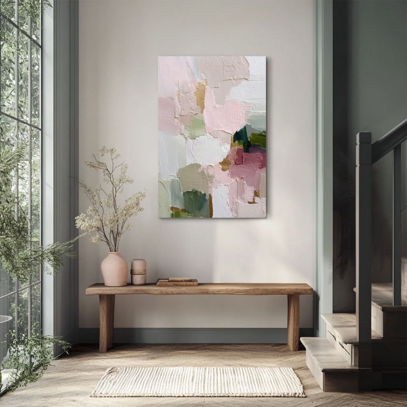 Abstract Neutral Beige Pink Green Painting Print on Framed Canvas Wall Art gallery