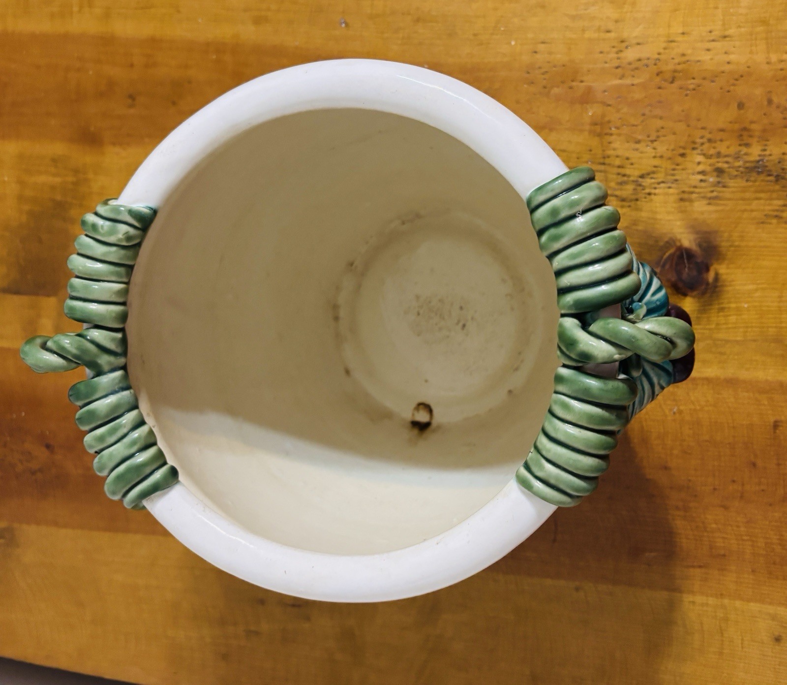 Tuscan Style Ceramic Heavy Planter Flower Pot w Grape Decor 8” t x 9” w gallery