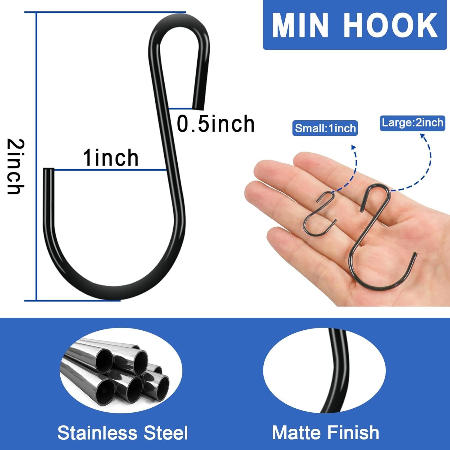 2 Inch Small S Hooks for Hanging, Heavy Duty Black S 2 30 Pack, gallery