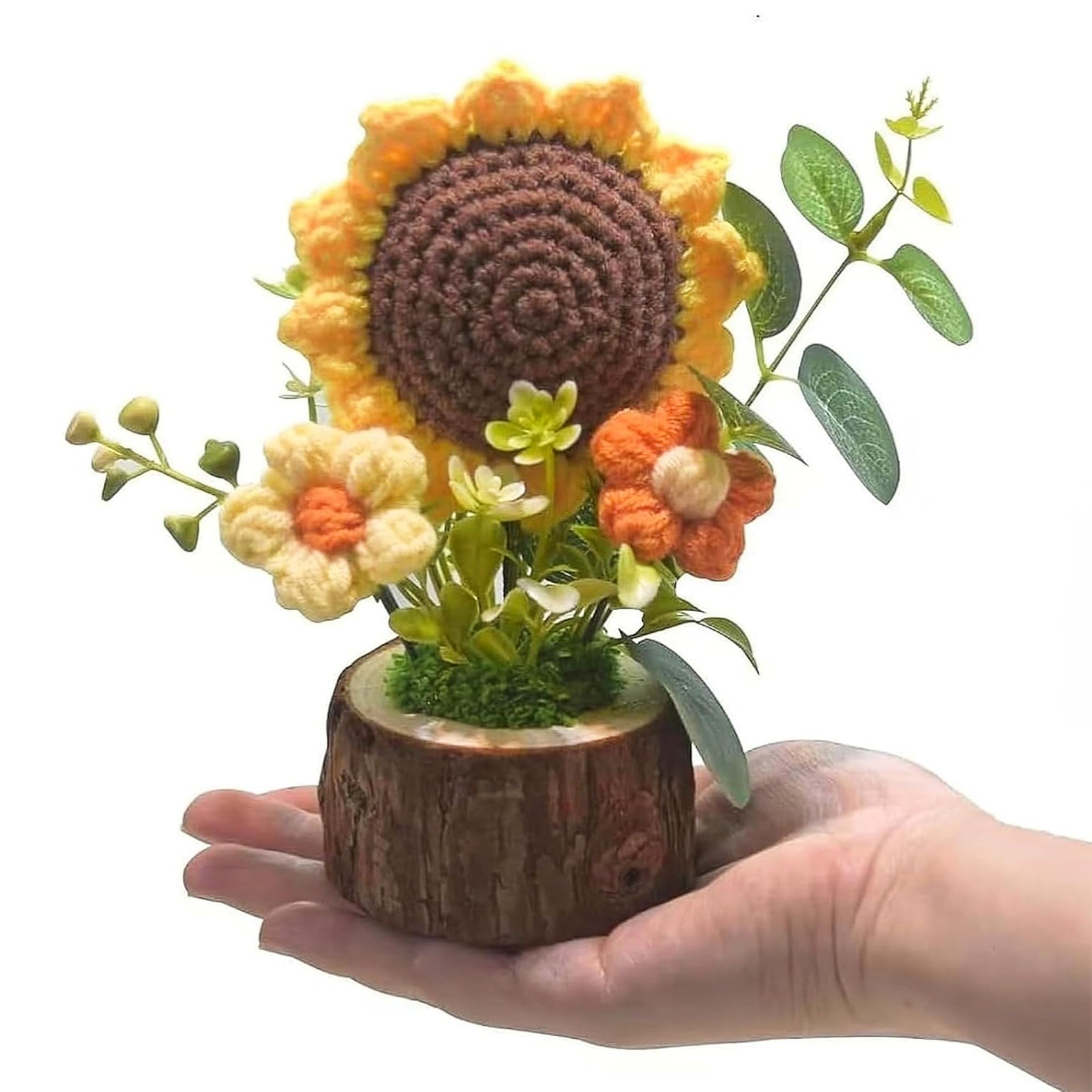 Tileafry Handmade Crochet Knitted Sunflower Bouquet Creative Knitted Potted P... gallery