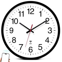 WiFi Clock, WiFi Wall Clock with Auto DST, 12 Inch Silent Non-Ticking Round Smar